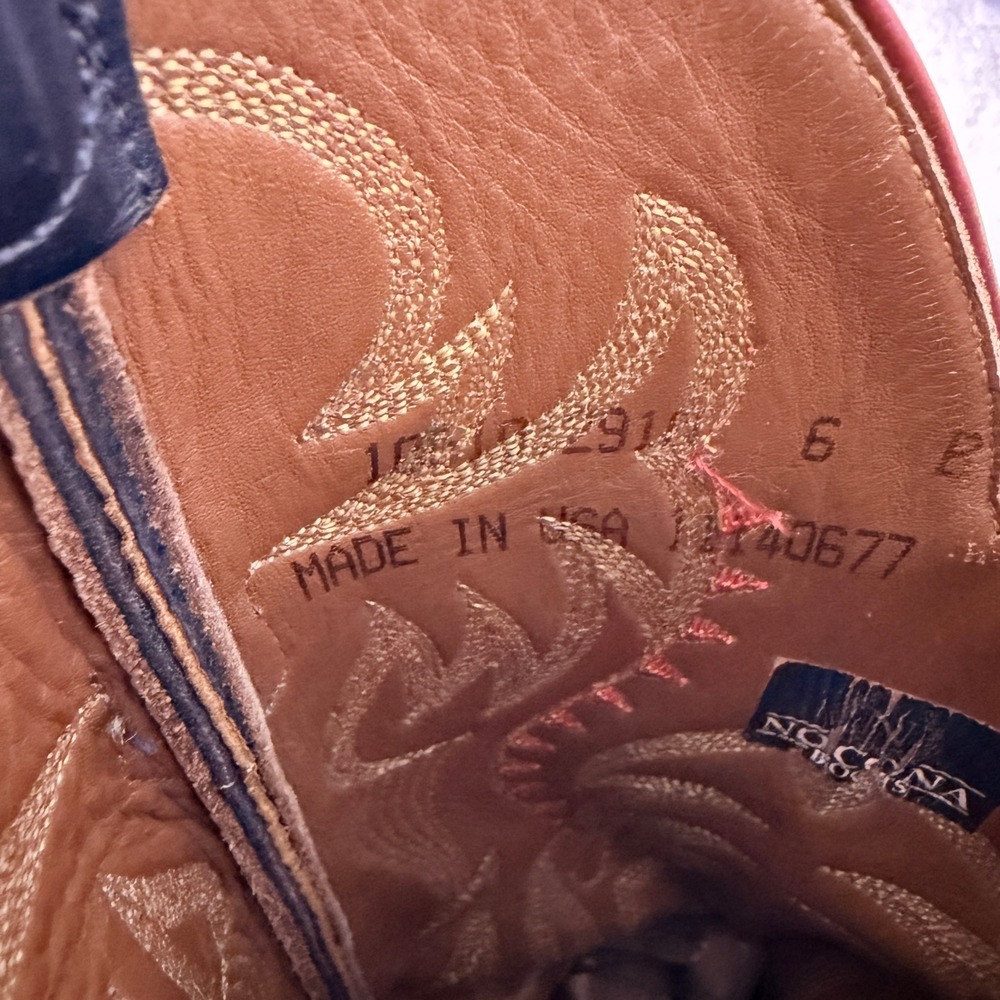 Nocona Womens Cowboy Boots 6 B Full Quill Ostrich Exotic‎ Red Black USA Made - Picture 12 of 16